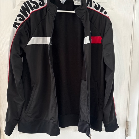 K-Swiss Track Jacket Large Black Red White Zip Up Logo Y2K Athleisure - Picture 6 of 7